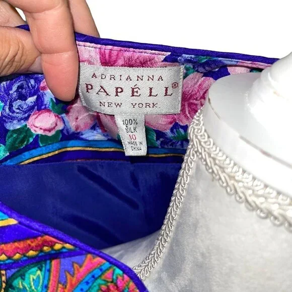 Adrianna Papell Silk Jacket Womens Size 10 Vintage Lined Shoulder Pads Purple - Picture 4 of 10